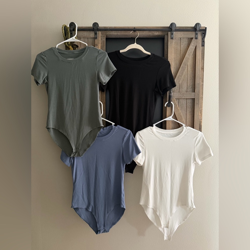 Classic Short-Sleeve Bodysuit - White, Black, Olive & Blue NEVER WORN